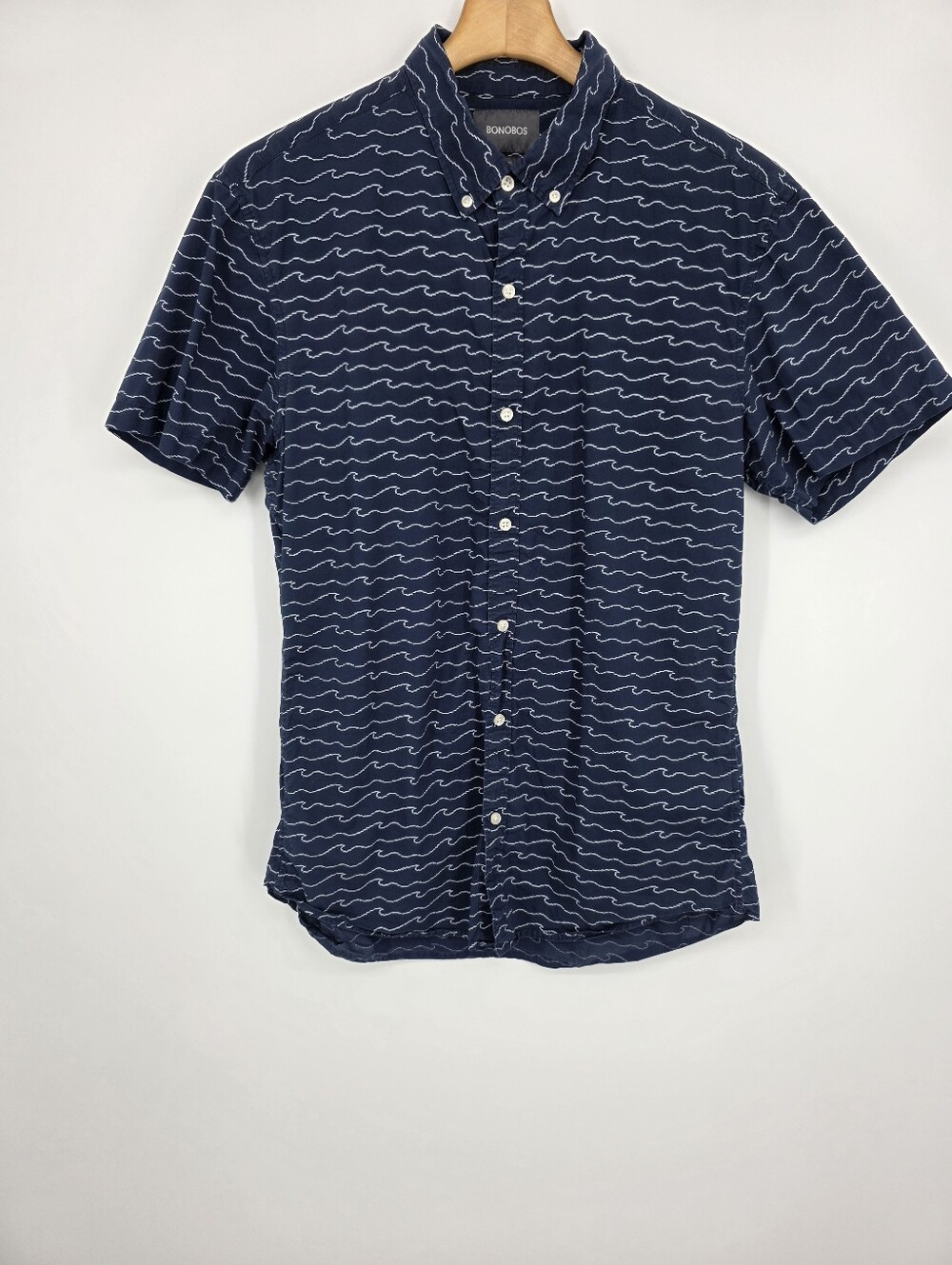 Bonobos Men's Slim Fit Short Sleeve Button-Up Shirt Blue L.
